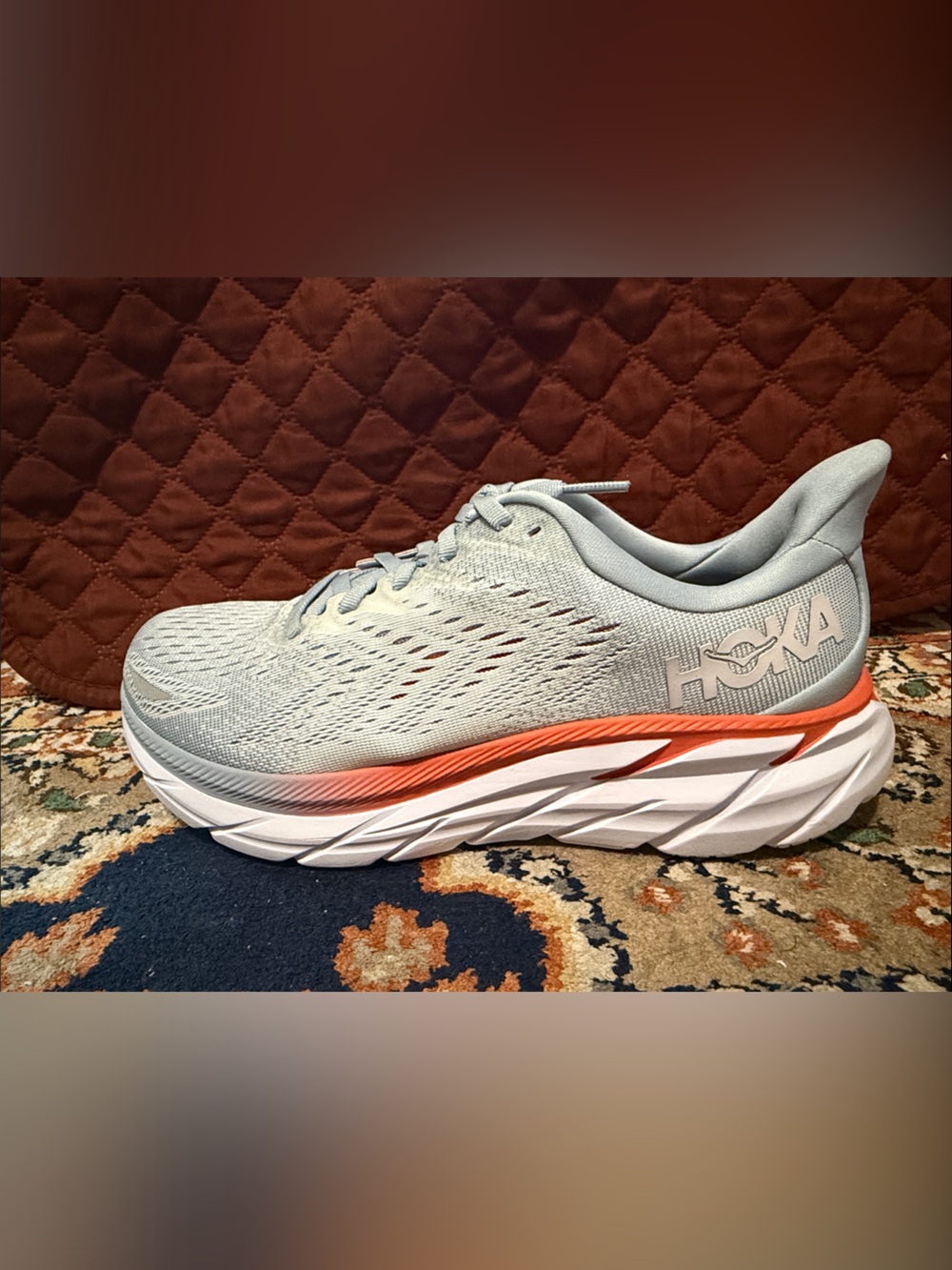 Hoka Light Blue Running Shoe with Coral Midsole Accent (NEW)